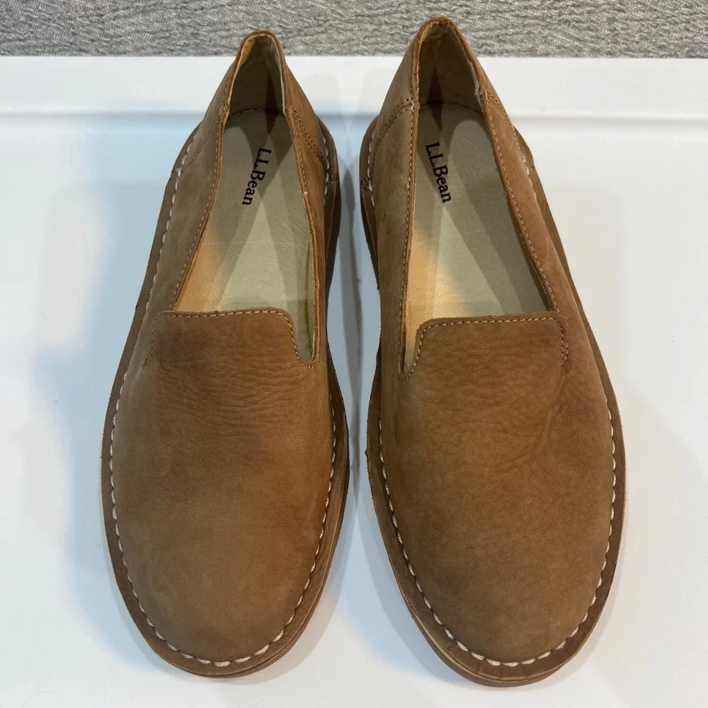 LL Bean Stonington Slip On Suede Loafer Shoes Womens 10 Brown Comfort Casual - Picture 6 of 10